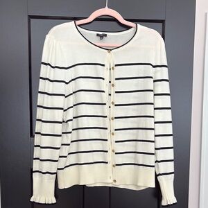 Talbots Striped Cream and Black Cardigan Sweater with Front Buttons. Size XL p
